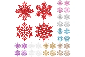 12 Pcs/bag Plastic Glitter Snowflake Pendant 10 CM Colorful Christmas Tree Decoration Hollow Sprinkle Snowflake Pendants