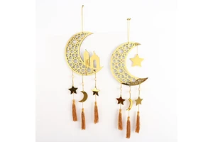 DAMAI In-Stock Wooden Craft Pendant for Home Atmosphere Decoration for Ramadan Moon Holiday Letters Islamic Product