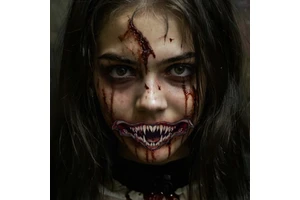 Halloween Body Art Colorful Halloween Horror Big Mouth Face Sticker Tattoo Sticker Funny Makeup Party Waterproof Color Sticker