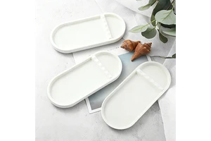 Modern White Concrete Nail Art Tray Bubble Handle Oval Cement Manicure Display Pad Jewelry Ring Organizer Wedding Ramadan Diwali