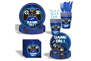 Wholesale Gaming Party Supplies Bundle Includes Disposable Tableware Birthday Banner Bulk Order Game Theme Party Tableware Set