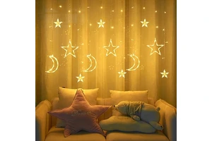 Stars and Moon Curtain Garland String Lights for Ramadan EID Decoration Islam Muslim Party Supplies Gifts