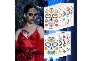 Waterproof Halloween Temporary Tattoos Scary Masquerade Fa Ke Cosplay for Party Decorations New Year's Yearly Tattoo Stickers