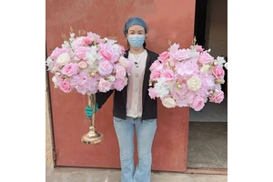 MSFAME Handmade Pink Rose Flower Arrangement Wedding Table Centerpieces Artificial Ball Flowers