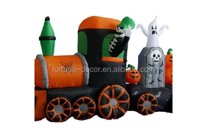 210cm/7ft Inflatable Air Blown Train Halloween Decoration with Built-in Fan Internal Lights Polyester Material for Adult Parties