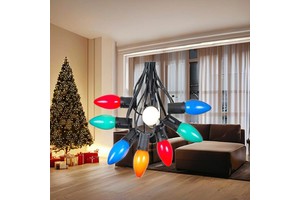 25FT LED Christmas Tree String Light with C9 Bulbs Outdoor Waterproof Holidays Decoration RGB Plastic Cover String Lights
