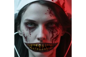 CE 4pcs Popular Waterproof Colorful Halloween Horror Big Mouth Face Sticker Disposable Sticker Funny Makeup Party Tattoo Sticker