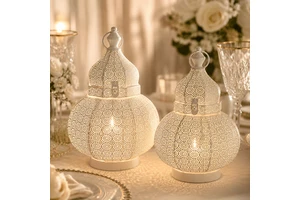 Wholesale White Moroccan Metal Candle Lantern Gourd Shape Ramadan Eid Wedding Home Decor