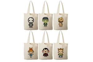 Custom LOGO DIY Halloween Cotton Tote Bags Black Cat Bat Spider Scary Reusable Blank Candy Bags
