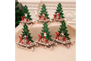 Hot Selling Creative Christmas Decorations Painted Wooden Sleigh Small Jigsaw Puzzle Snowman Tree Ornaments Gift Set