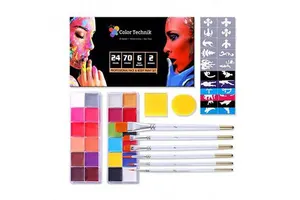 24-Color Professional Party Face Painting Kit High Quality Water Activated Tattoo Body Set for Body Makeup Halloween Canvas