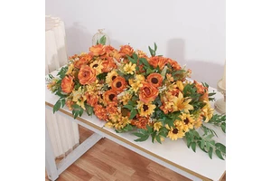 Elegant GOG367 Oval Long Rose Flower Dining Table Runner for Wedding Decorations Conference Room Centerpieces Reception
