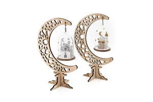 DAMAI Moon Crescent Mosque Ramadan Wooden Crafts Creative Home Decoration Muslim Decoration Eid Craft Gift