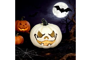 Traditional White Jack-o'-Lantern with Spooky Face, Halloween Decorative Pumpkin Light for Home Party