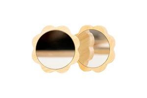 2026 Hot Sale High Quality Durable Portable Custom Bamboo Natural Travel Hand Vanity Pocket Mirror
