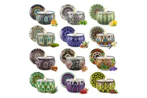 Mini Travel Size 50g Aromatherapy Soy Wax Candle Set In Decorative Tin Cans With Exotic Prints