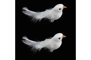 Navidad Artificial Christmas Decoration Glittered White Feather Bird Ornaments Christmas Decor