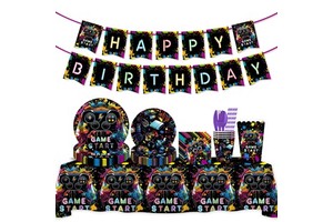 Colorful Game Theme Birthday Party Tableware Set Paper Plates Cups Napkins Banner Tablecloth for Birthday Party Supplies