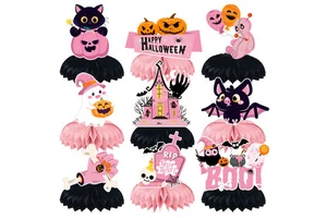 Pink Black Halloween Baby Shower Birthday Honeycomb Centerpieces 16cm Paper Table Toppers