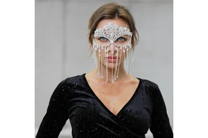 Halloween Bling Veil Jewelry Party Rhinestone Long Tassel Full Face Cover Mask With Diamond Luxury Rhinestone Head Wear