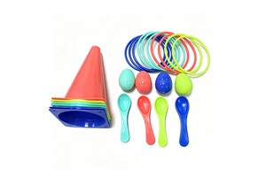 Kids Outdoor Egg Spoon Balance Race Cones Ring Toss Combo Parent-child Relay Race Sports Game for Backyard Lawn Party