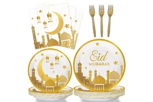 Muslim Ramadan Party Supplies Eid Mubarak Disposable Tableware Ramadan Paper Plates Cups Disposable Paper Plates and Cups
