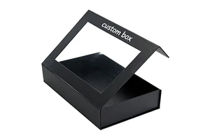 Custom Black Windowed Magnetic Closure Gift Box for Clothes Wedding Ramdan Kareem Diwali Eid Mubarak Sweet Candy Box