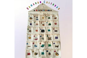Wholesale Hot Selling Ramadan Hanging Canvas Calendar Colorful Pattern 30-Pocket Family Gina Decor Family Office Festive