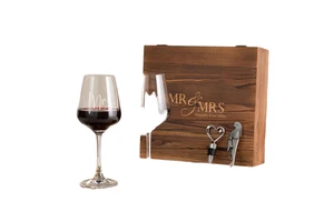 Xipan Custom Engraved Wine Glasses Set Wooden Gift Box Bridal Shower Couple Gift Custom Logo Etched Red Wine Glass For Wedding