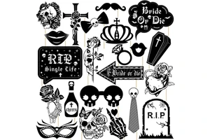 22PCS Bride or Die Halloween Fashion Photo Booth Props Kit Gothic Bachelorette Decorations for Women Girls RIP Single Life