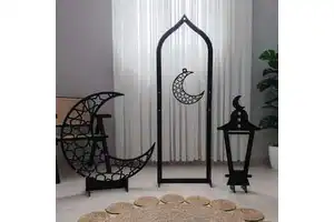 Ramadan Decoration Set Islamic Moon Mosque Lantern Metal Wood MDF Floor Standing Backdrop Eid Mubarak Party Supplies Decor Piece