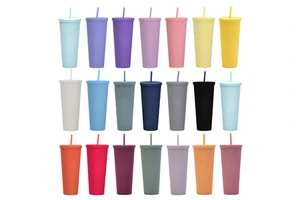 Wholesale Bulk Black Matte Cup Tumbler Reusable 24oz Cold Studded Tumbler Textured Plastic Cups With Lid And Straw