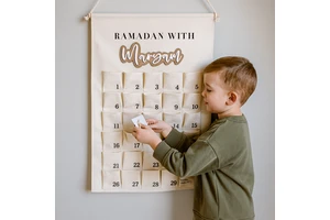 Wholesale Muslim Toys Fabric Pocket Mubarak Ramadan Gift Calendar, Hanging Reusable Advent for Kids