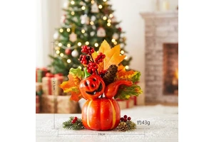 New Halloween Scene Decoration, Realistic Pumpkin and Fall Maple Leaves Harvest Ornaments