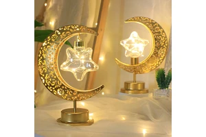 Merry Tree Hot Sale LED Christmas Metal Moon and Star Ornaments Christmas Decorations Gift for Holiday Home Table Decor