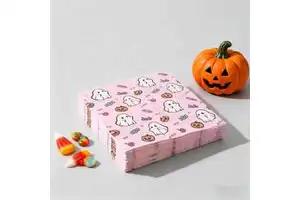 Pink Halloween Disposable Paper Napkins With Ghost Pumpkin & Candy Prints-for Party