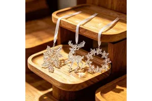 Transparent Acrylic High Quality Christmas Ornaments Gold Sequined Snowflake Butterfly Tree Hanging for Winter Wonderland