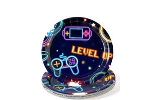 Factory Direct 9 Inch Black Video Game Themed Paper Plates CMYK Modern for Birthday Parties Events Disposable Party Supplies