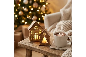 LANTINGXU Christmas Table Ornaments House and Star With Lights for Kids Gifts Home and Xmas Ornaments Christmas House Decors