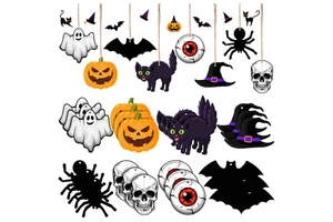 Wooden Halloween Colorful Wood Hanging Ornament Decoration for Halloween Decoration DIY Supplies Eco-friendly