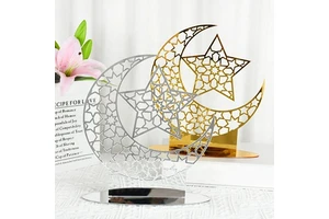 Acrylic Hollow Out Eid Mubarak Decoration Ramadan Moon Table Ornament for Home Kareem Eid Gift Islamic Muslim Party Supplies
