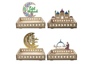Ramadan Kareem Decoration Dessert Plate Dishes Wooden Crafts Home Decor EID Mubarak Ramadan Serving Tray Muslim Party Supplies