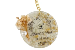 Custom Resin Keychain Gold Epoxy Personalized Wedding Favors Heart Round Floral Bridal Shower Engagement Guest Gifts