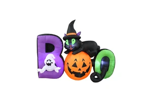 180cm/6ft Halloween Inflatable Black Cat with BOO Wall Decoration Party Decorations for Festive Ambiance