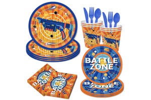 Battle Theme Party Supplies Disposable Paper Plates Napkins Cups War Game Party Birthday Decorations Serve 24 Party Supplies