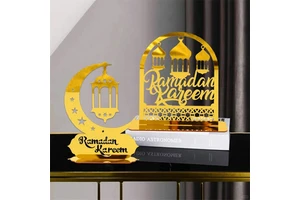 Islamic Ramadan Decorations Gift DIY Eid Mubarak Hollow Star Moon Gold Acrylic Ornament Creative Home Decoration Party Supplies