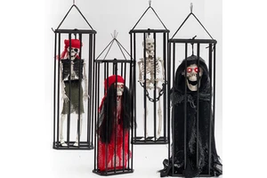 Halloween Haunted House Hanging Ghost Decoration with Glowing Chain Funny Scary Skull Design No Logo