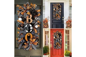 Halloween Plastic Wreath Door Hanging Garland Ghost Fall Autumn Harvest Pumpkin Eco-Friendly Decoration