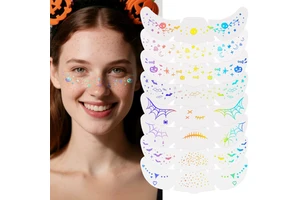 Custom Halloween Party Holographic Multicolor Glitter Face Tattoos Gold Star Temporary Freckles for Kids Women Made Paper