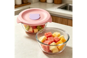 Stackable Round High Borosilicate Glass Lunch Box Leakproof Airtight Food Storage Bowl Lunch Box
